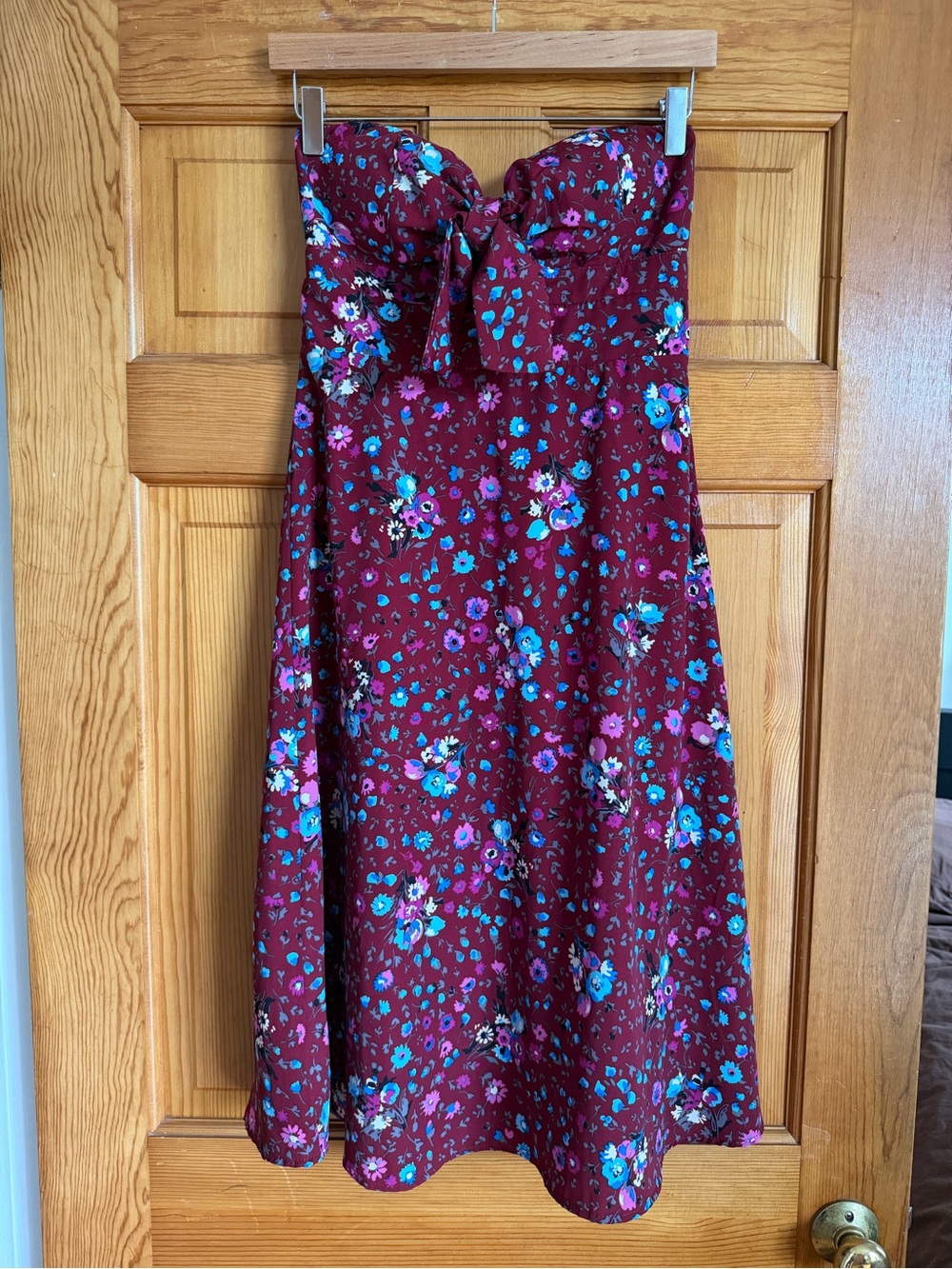 Lulus Burgundy Floral Strapless Bow Mini Dress - Size Small